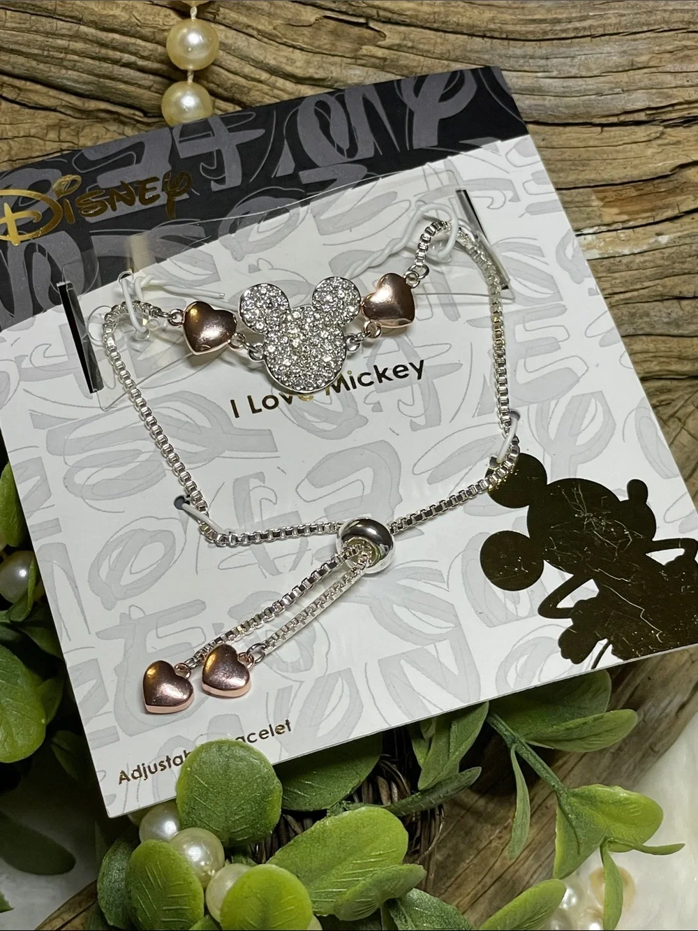 🐭Gorgeous Disney Silver and Rose Gold Crystal Mickey Adjustable Bracelet🐭